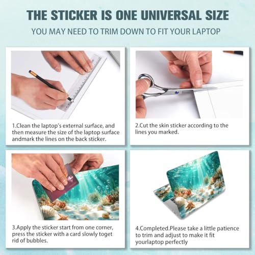 PLIGREAT 15 Inches Sea Sunlight Laptop Decal Sticker Skin Cover, Sea Coral Reef Laptop Sticker Decals Fits 12" to 15" Laptops Universal Waterproof Removable, Blue Beige - color: Blue Beige