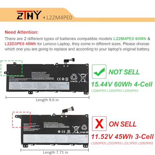 L22B4PE0 L22M4PE0 Laptop Battery for Lenovo K14 G2 IRU, K14 G3 IMU Series | ThinkBook 14 G6 IRL 14 G6 ABP, ThinkBook 14 G7 IML,ThinkBook 14 G8 IRL,ThinkBook 14 2-in-1 G4 IML Series L22D4PE0 15.44V 60Wh - size: 9.60*3.66*0.27inch L22M4PE0