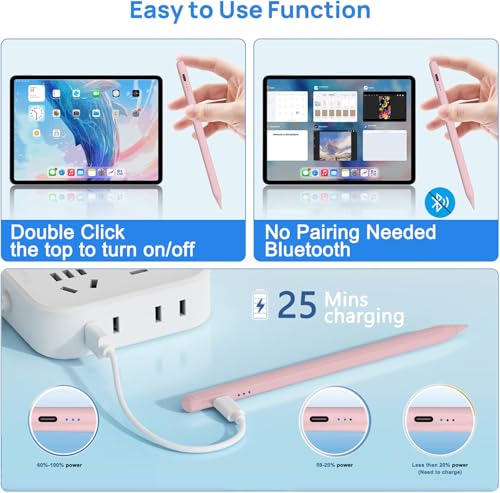 Stylus Pen for Apple iPad A16/11th 2026-2018 iPad Pencil A16/11/10/9/8/7/6,Air 11"/13"M4/M3/M2/5th-3rd,Pro 13"/12.9"/11"/M5/M4,Mini A17 Pro/6/5 Stylus Palm Rejection Tilt Sensitivity Fast Charge-Pink - color: Pink, size: 1pack