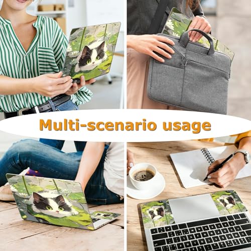 Universal Laptop Skin Sticker with 2 Wrist Pad Decals, 3-Piece Removable Vinyl Laptop Cover, Cat Laurel Leaf Waterproof Anti-Scratch, Easy-Trim Fit for 13.3" 14" 15.6" Laptops - color: Cat Laurel Leaf