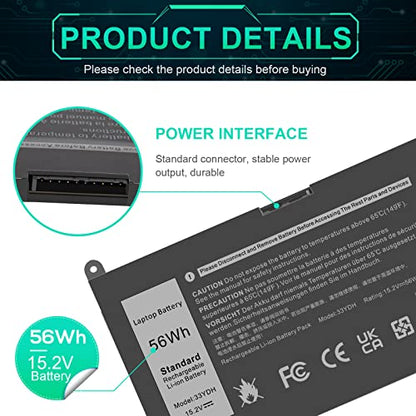 Futurebatt 33YDH Laptop Battery for Dell Inspiron 17 7000 7778 7779 7786 7773 15 7577 G3 3579 3779 G5 5587 G7 7588 Latitude 13 3380 14 3490 15 3590 3580 PVHT1 P30E 81PF3 081PF3 Vostro 15 7580 7570 - size: 33YDH 10.83*5.12*0.73 in