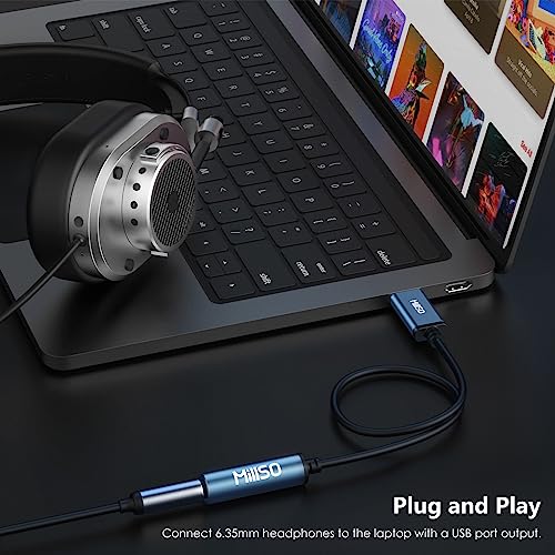 MillSO USB to 1/4 Jack Audio Adapter Type-A to 6.35mm Female TRS Headphone Aux Adapter Stereo USB External Sound Card for Laptop, PC, Amplifier, Speaker, 6.35mm Headphone - style: USB-A Male to 1/4 Female