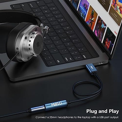 MillSO USB to 1/4 Jack Audio Adapter Type-A to 6.35mm Female TRS Headphone Aux Adapter Stereo USB External Sound Card for Laptop, PC, Amplifier, Speaker, 6.35mm Headphone - style: USB-A Male to 1/4 Female