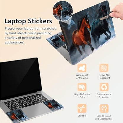 Laptop Skin Sticker Decal 15.6 Inch,12 13 13.3 14 15 15.6 in Laptop Netbook Skins for Notebook,Art Decal Removable Waterproof Scratch Resistant,Universal Vinyl Cover,Brown Black Horse Snow - color: Brown Black Horse Snow