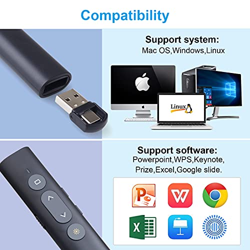 Presentation Clicker Presentation Remotes, Type C/USB A 2 in 1 Pointer, Remote PowerPoint Clicker,USB/Type-C for Computer Slide Advancer, Volume Control/Hyperlink/Switch Windows(Battery Included) - style: USB/Type-C