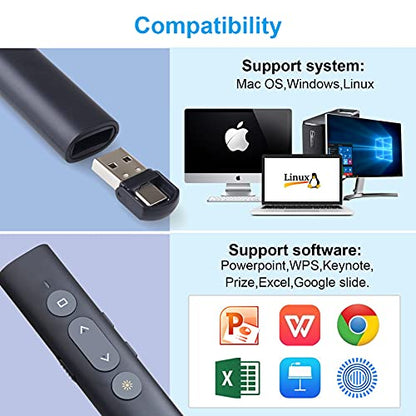 Presentation Clicker Presentation Remotes, Type C/USB A 2 in 1 Pointer, Remote PowerPoint Clicker,USB/Type-C for Computer Slide Advancer, Volume Control/Hyperlink/Switch Windows(Battery Included) - style: USB/Type-C