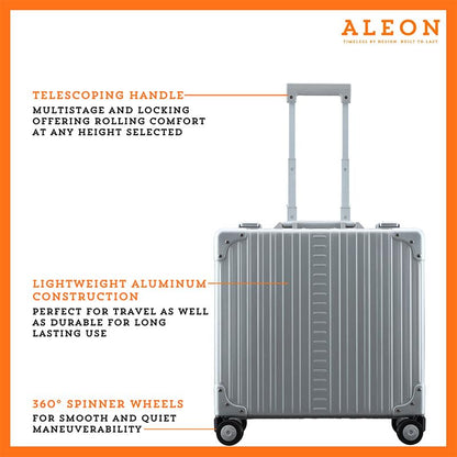 Aleon All Aluminum Lightweight 17" Rolling Laptop Catalog Case, Vertical Opening with TSA Locks & Aircraft-Grade Aluminum Frame - color: Platinum