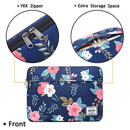 Laptop Sleeve Bag Water-Resistant Protective Case Bag Compatible with MacBook Pro/Air 13 inch and 13 inch-14 inch Dell HP Surface Book Chromebook Notebook - color: Navy Flower, size: 13 inch-14 inch