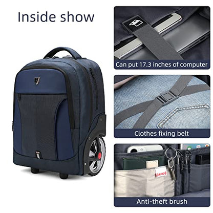 Rolling Backpack, Waterproof Backpack with Wheels for Business, Travel Commuter, Carry on Backpack with Laptop Compartment, Fit 15.6 Inch Laptop, Wheeled Backpack for Adults Women Men (Blue, 20inch) - color: Blue