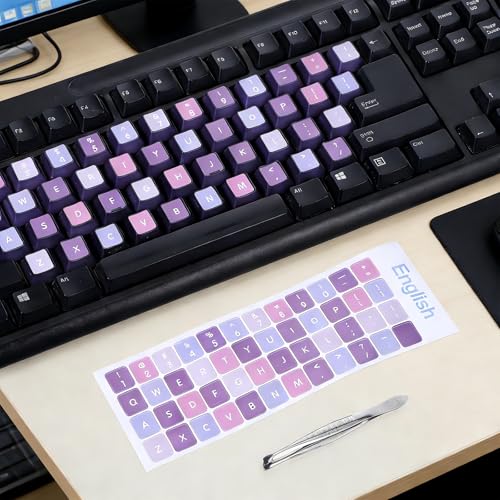 2pcs English Keyboard Stickers Laptop with Tweezer Universal Replacement English Laptop Keyboard Stickers Purple Background with White Lettering Sticker for PC Computer Desktop