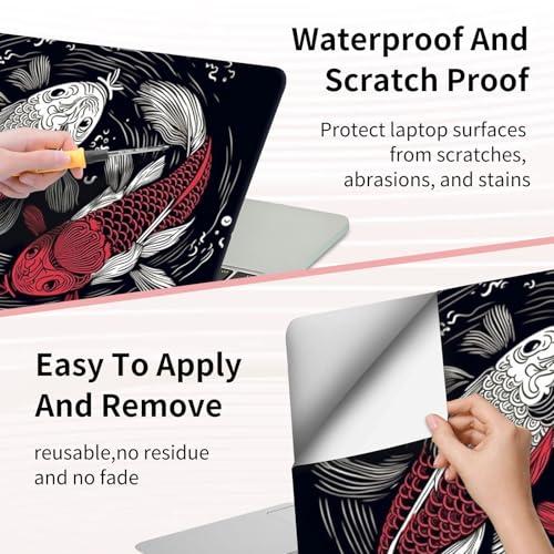 15.6 Inch Laptop Skin Sticker, Reusable Vinyl Cover Protector with 2 Wrist Pad Skins, Removable Waterproof Scratch-Resistant for 12-15.6 Inch Laptop Notebook,Two Koi Fish - color: Two Koi Fish