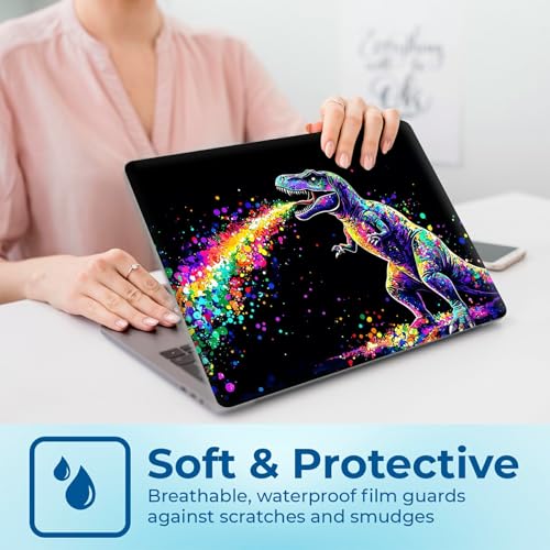Reusable Universal Laptop Skin Sticker, Cut to Fit for 11.6–15.6 Inch Laptops, Waterproof Protective Film, No-Residue - Rainbow T-Rex - color: Rainbow T-Rex