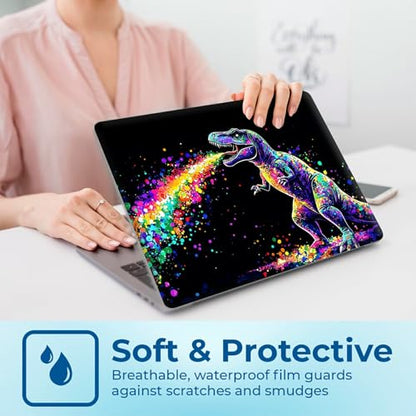 Reusable Universal Laptop Skin Sticker, Cut to Fit for 11.6–15.6 Inch Laptops, Waterproof Protective Film, No-Residue - Rainbow T-Rex - color: Rainbow T-Rex