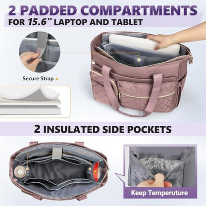 SDYSM Teacher Tote Bag 15.6 inch Laptop Bag Work Bags for Women Nurse Tote Professional Computer Messenger Shoulder Bags Laptop Briefcase for Office, College, Nursing, Dusty Pink - color: Dusty Pink