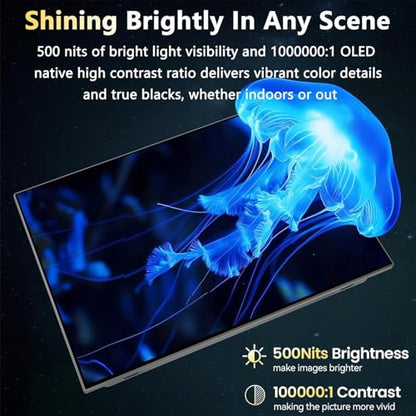 13.3" OLED Portable Touchscreen Monitor, 1080P HDR VESA 500 Nits, USB-C HDMI External Display with Stand (Vertical Monitor) & Speakers for Laptop PC Mac Android (No Touch for iPhone/iPad/Consoles)