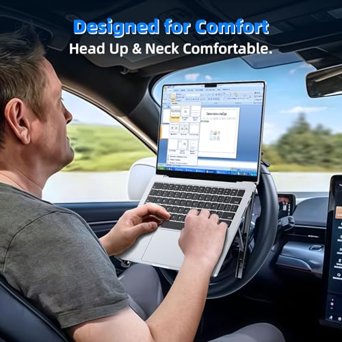 Adjustable Steering Wheel Laptop Mount, Foldable Car Laptop Desk-Gray | Metal Car Laptop Holder Sturdy, 5-Gear Adjustable Angle, Foldable Compact Space-Saving, In-Vehicle Reading Working - size: Laptop Stand-Gray
