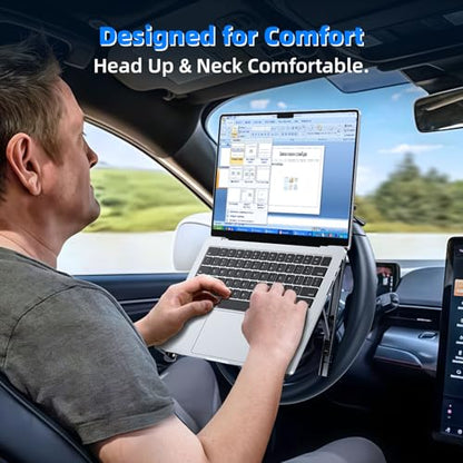 Adjustable Steering Wheel Laptop Mount, Foldable Car Laptop Desk-Gray | Metal Car Laptop Holder Sturdy, 5-Gear Adjustable Angle, Foldable Compact Space-Saving, In-Vehicle Reading Working - size: Laptop Stand-Gray
