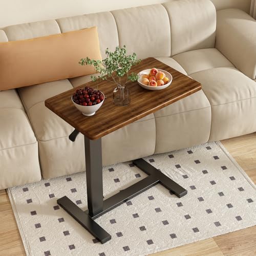 Overbed Bedside Table with Wheels Hospital Bedside Desk,Brown | Adjustable Hospital & Home Use Bed Table Rolling Laptop Table Mobile Standing Desk Rolling Computer Cart Over Bed Tray Table - color: Brown1, size: 27.6 inches