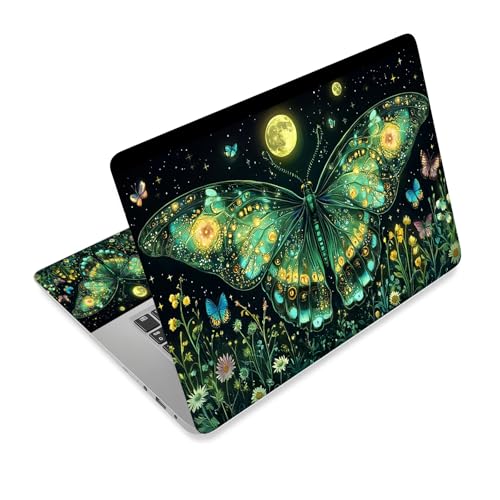 Universal Laptop Skin Sticker Decal,15.6 Inch Laptop Vinyl Cover for 13" 14" 15.6" Laptop,Scratch-Resistant Waterproof Protector Wrap,Reusable with Wrist Pads,Green Moth - color: Green Moth