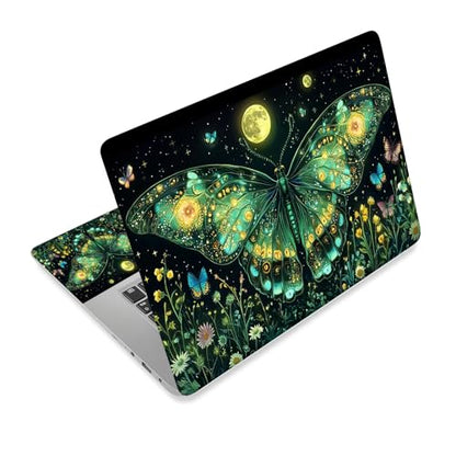 Universal Laptop Skin Sticker Decal,15.6 Inch Laptop Vinyl Cover for 13" 14" 15.6" Laptop,Scratch-Resistant Waterproof Protector Wrap,Reusable with Wrist Pads,Green Moth - color: Green Moth