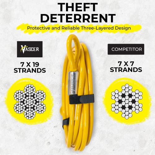 Vascer Commercial Heavy Duty Braided Galvanized Steel Theft Deterrent Security Cable with Looped Ends. (1/2 Inch Thick, 7x19 Construction, 20 Feet) - size: 20 Feet - 1/2 Inch Thick