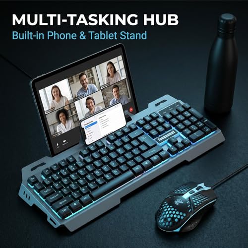 Gaming Keyboard and Mouse Combo, Wired RGB Backlit Mechanical Feel Keyboard with Phone Holder, Ergonomic Honeycomb Shell Gaming Mouse, Compatible with Windows PC, Laptop, Desktop (Black) - color: T750-Black