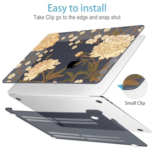 Mektron Case for MacBook Air 13 inch M1 A2337 A2179 A1932,Hard Cover 2018-2021 Air 13-inch with Touch ID, Exclusively Designed Protective Shell with Keyboard Skin+Screen Protector, Peony Flowers C186 - color: Peony Flowers C186