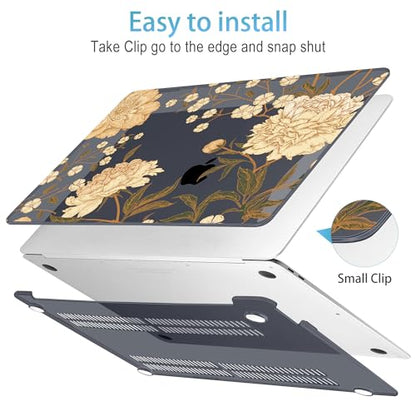 Mektron Case for MacBook Air 13 inch M1 A2337 A2179 A1932,Hard Cover 2018-2021 Air 13-inch with Touch ID, Exclusively Designed Protective Shell with Keyboard Skin+Screen Protector, Peony Flowers C186 - color: Peony Flowers C186