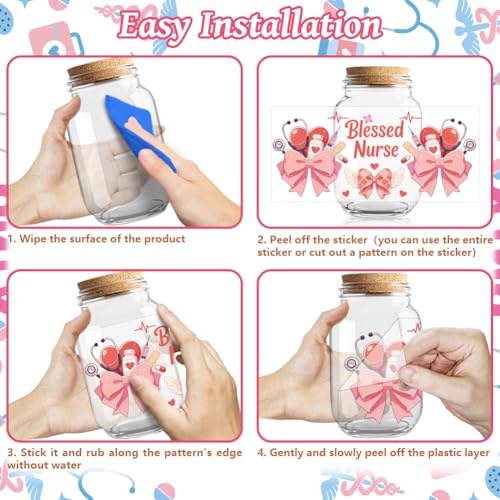 Peacoblue UV DTF Cup Wraps Transfer Stickers Nurses' Day Medical Theme Pattern, 10 Sheets Waterproof Custom Vinyl Transfer Sticker 16oz Coffee Glass Cup Tumbler Bottle Mug Decals for Men Women - style: Nurses' Day Medical Theme