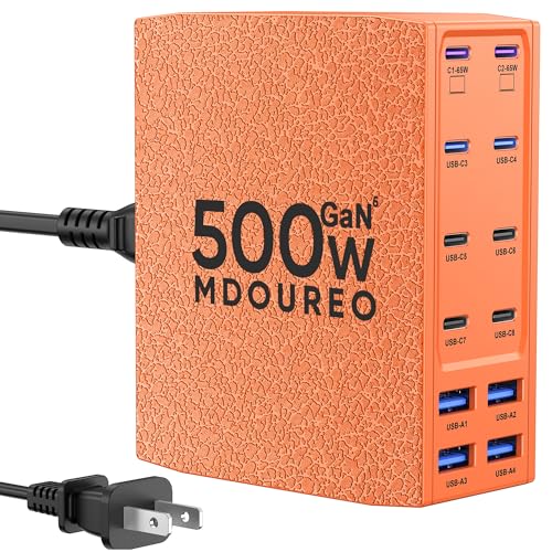 500W USB C Charger Block, 12-Port USB C Charging Station for Multiple Devices, Leather Texture Dual PD 65W Laptop Fast Charger Compatible with MacBook Pro/Air, iPad, iPhone,Galaxy and More,Orange - color: Orange, size: 5 feet