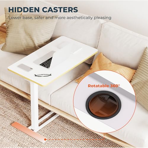 32''Large Medical Overbed Bedside Table with Wheels,Rolling Table | 31.5''x17.7'' White Pneumatic Tilting Desktop,Overbed Table with Hidden Casters for Hospital Use - color: White, size: Large