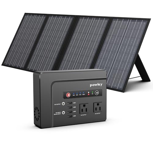 200W Solar Generator, 146Wh Portable Power Station with Pure Sine Wave AC Outlet, 39600mAh Backup Lithium Battery, 60W Solar Panel Charger for Home Emergency Outdoors Camping Travel