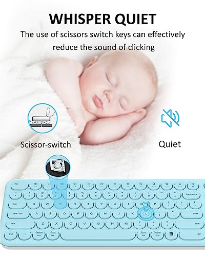 Silent Wireless Keyboard, Bluetooth/2.4G Dual-Mode (Blue) | scissor-switch, ful-size office, slim profile with round keycaps, and compatibility with Windows, Mac, and PC - color: Blue Keyboard