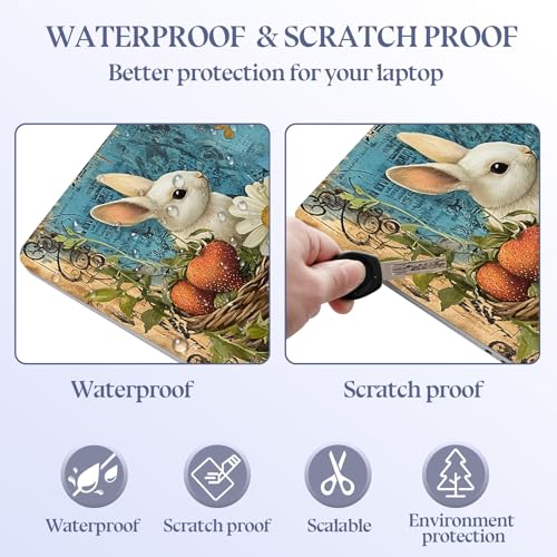 Universal Laptop Skin Sticker Decal,15.6 Inch Laptop Vinyl Cover for 13"-15.6" Laptop,Scratch-Resistant Waterproof Protector Wrap,Reusable with Wrist Pads,Rabbit with Strawberries and Daisy - color: Rabbit with Strawberries and Daisy