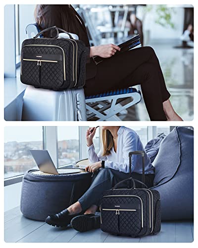 BAGSMART Rolling Laptop Bag Women, 17.3-Inch Quilted Briefcase on Wheels, Computer Case for Business Travel Work - color: Black