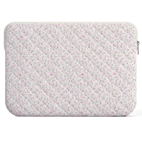 13-14 inch Cotton Quilted Laptop Sleeve for Women, Aesthetic Puffy Laptop Case Carrying Bag Compatible with MacBook Air/Pro 13/Pro 14, Soft Computer Liner Bag (Pink Floral, 13.3 inch) - color: Pink Floral, size: 13.3 inch