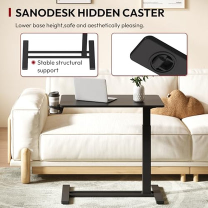 SANODESK Mobile Standing Desk with Hidden Wheels,Pneumatic Laptop Desk Rolling Computer Cart Movable Height Adjustable Small Sit Stand Desk for Home Office(31.5" W x 17.7" D, Black) - color: Black, size: 32x18