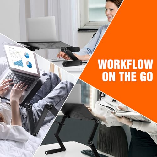 Extra Wide Adjustable Laptop Stand, Laptop Desk for 17inch Computer, Portable Aluminum Laptop Stand with Detachable Mouse Pad, Ergonomic Lap Desk for Bed Sofa Couch Office, Black