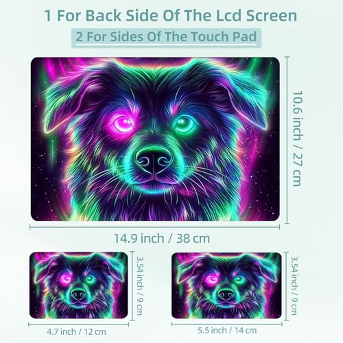 Universal Laptop Skin Decal, 3-Piece Vinyl Protector for 12 13 14 15.6" Notebook, Waterproof Anti-Scratch, Easy Trim & Bubble-Free Finish, Cute Dog with Glowing Neon Eyes - color: Cute Dog with Glowing Neon Eyes