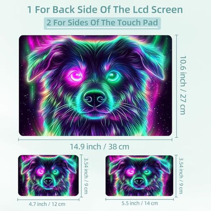 Universal Laptop Skin Decal, 3-Piece Vinyl Protector for 12 13 14 15.6" Notebook, Waterproof Anti-Scratch, Easy Trim & Bubble-Free Finish, Cute Dog with Glowing Neon Eyes - color: Cute Dog with Glowing Neon Eyes