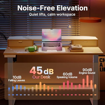 HUANUO 47.2" X 23.6" Electric Standing Desk with 2 Drawers, C-Clamp Mount Compatible, Height Adjustable Computer Desk, Home Office Stand Up Desk with 4 Preset Heights & 2 Hooks, Light Walnut - color: Light Walnut, size: 47.2" X 23.6"