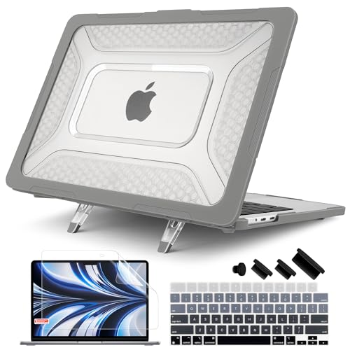 Batianda Extreme Heavy Duty Case for MacBook Air 13.6" 2026-2022, Grey | Fits M5/M4/M3/M2 Chip Model, Anti-Slip Rubberized Stand Holds 25lbs, Honeycomb Rugged Matte Shell, Max Cooling & Stability - color: S-Grey