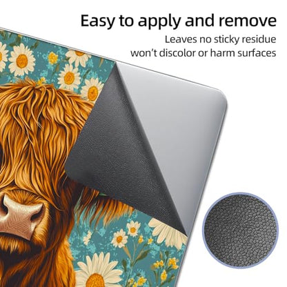Universal Laptop Skin Sticker Decal, 12"-15.6" Aesthetic Vinyl Wrap, Highland Cow Daisies Teal Waterproof Notebook Cover Art Protector for MacBook HP Dell Lenovo, Fits 13" 14" 15" 15.6" - color: Highland Cow Daisies Teal