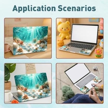 PLIGREAT 15 Inches Sea Sunlight Laptop Decal Sticker Skin Cover, Sea Coral Reef Laptop Sticker Decals Fits 12" to 15" Laptops Universal Waterproof Removable, Blue Beige - color: Blue Beige