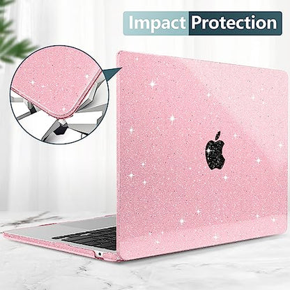 Clear Glitter Case for MacBook Air 15 Inch M5 M4 M3 M2 (2026-2023) A3448 A3241 A3114 A2941, Protective Hard Shell Cover Compatible with Touch ID & Liquid Retina Display - Star Pink - color: Star Pink