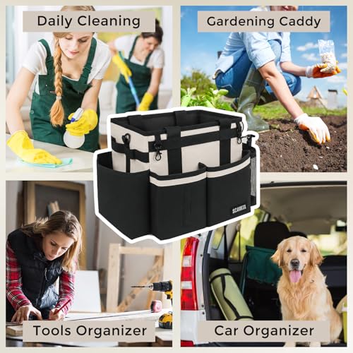 SCAVATA Compact Wearable Cleaning Caddy with Handle & Shoulder Straps | Small Cleaning Supplies Organizer, Under Sink & Car Cleaning Tools Storage Bag for Housekeepers Cleaners, Cream White - color: CreamWhite
