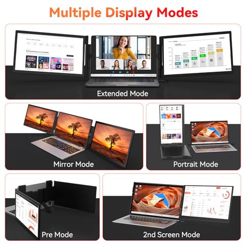 HotYeah Laptop Screen Extender (Windows Only), Dual 15.6" 1080P FHD Monitor | One Cable Connection, USB-C Travel Screen for 12 - 17" Laptop, Triple Portable Monitor w/ Kickstand & 240° Rotation - size: Dual 15.6"