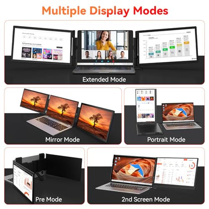 HotYeah Laptop Screen Extender (Windows Only), Dual 15.6" 1080P FHD Monitor | One Cable Connection, USB-C Travel Screen for 12 - 17" Laptop, Triple Portable Monitor w/ Kickstand & 240° Rotation - size: Dual 15.6"