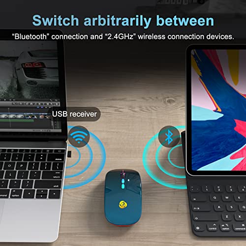 CC Store Wireless Mouse for Laptop,USB-C Rechargeable with Dual Connection | Bluetooth mouse with 2.4GHz USB receiver, silent slim design, adjustable DPI for laptop,MacBook,PC and tablet,Black-blue - color: Black-blue