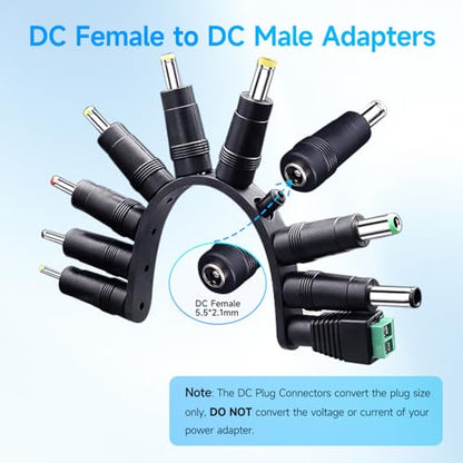 10PCS DC Power Adapter Connector kit with 5.5 x 2.1mm Female Base, 2.5x0.7mm/3.0x1.1mm/3.5x1.35mm/4.0x1.7mm/4.8x1.7mm/5.5x1.7mm/5.5x2.5mm/6.3x3.0mm/6.0x4.4mm/LED Terminal Connector